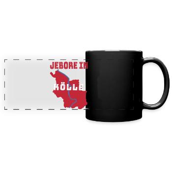Jebore in Kölle Geboren in Köln Heimatliebe Kölsch - Panorama-Tasse farbig - Schwarz - Vorne