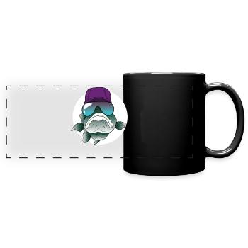 Poisson cool avec lunettes de soleil et cap - Mug panoramique uni - noir - Devant