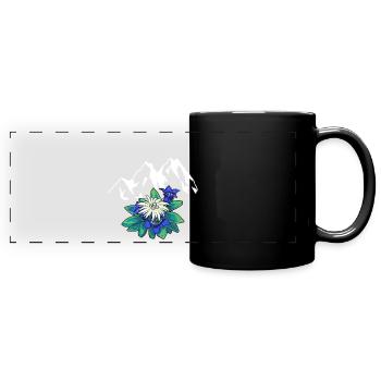 Gebirge Berge Tirol Edelweiss Enzian Natur Wandern - Panorama-Tasse farbig - Schwarz - Vorne