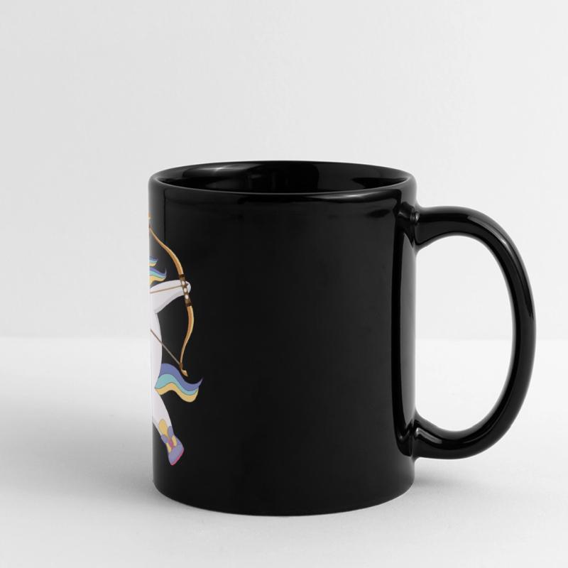 Dabbing Unicorn mit Pfeil und Bogen Geschenk Panorama-Tasse farbig