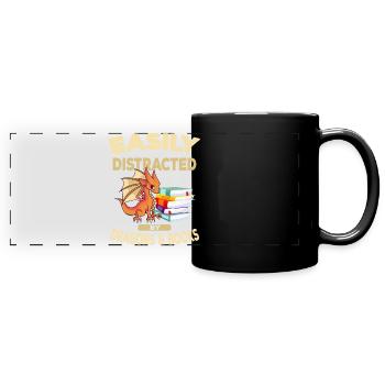 Easily Distracted By Dragons and Books Gift - Full Colour Panoramic Mug - black - Front