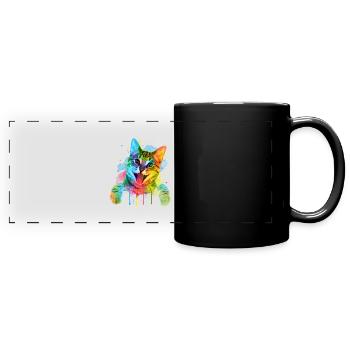 Chat coloré - Mug panoramique uni - noir - Devant