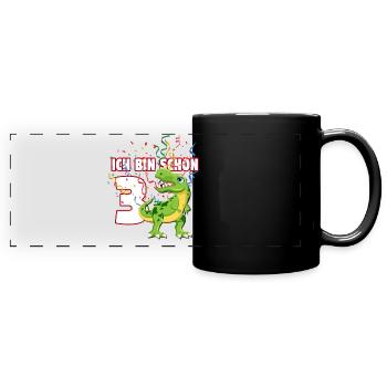 Geburtstag 3 Jahre Dino Dinosaurier Geschenk - Panorama-Tasse farbig - Schwarz - Vorne