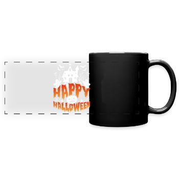 Happy Halloween Gruselhaus Szene - Panorama-Tasse farbig - Schwarz - Vorne