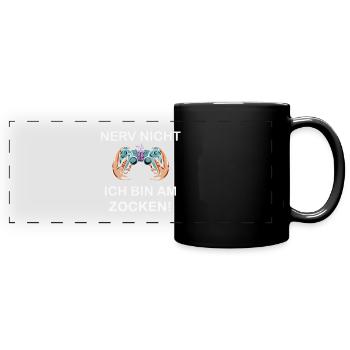 Zocken Gaming Spruch - Panorama-Tasse farbig - Schwarz - Vorne