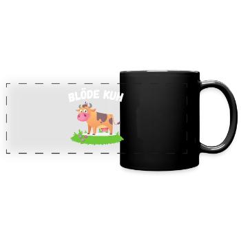 DOOFE KUH - LUSTIGES FUN DESIGN MIT DOOFER KUH - Panorama-Tasse farbig - Schwarz - Vorne