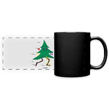Laufender Weihnachtsbaum - Panorama-Tasse farbig - Schwarz - Vorne