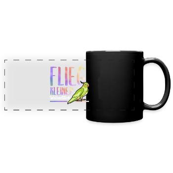 Flieg kleiner Wellensittich Haustier Vogel Motiv - Panorama-Tasse farbig - Schwarz - Vorne