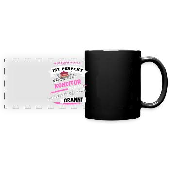 LUSTIGES KONDITOR SPRUCH DESIN - GESCHENKIDEE - Panorama-Tasse farbig - Schwarz - Vorne