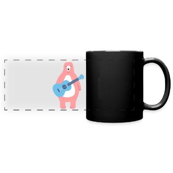ROSA BÄR MIT BLAUER GITARRE - WITZIGES BÄREN MUSIK - Panorama-Tasse farbig - Schwarz - Vorne