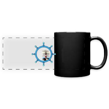 Steering Wheel Ghost Ship Lighthouse Maritime Coast - Full Colour Panoramic Mug - black - Front