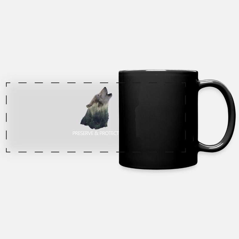 Preserve & Protect Wolf Climate Change - Full Colour Panoramic Mug - black