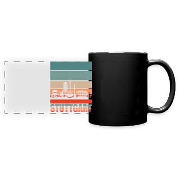 Stuttgart Retro Skyline Stadt - Panorama-Tasse farbig - Schwarz - Vorne