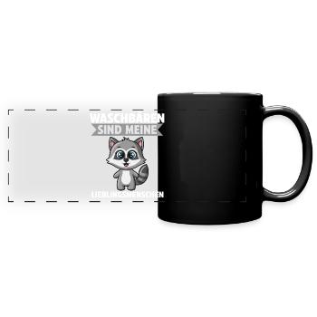 Waschbären Zootier Waschbär - Panorama-Tasse farbig - Schwarz - Vorne