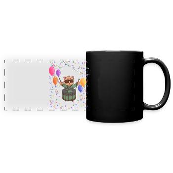 Katze spielt Schlagzeug Geburtstagsparty - Panorama-Tasse farbig - Schwarz - Vorne