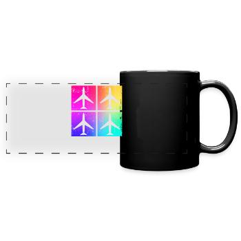 Airplane airplane lover colorful logo - Full Colour Panoramic Mug - black - Front