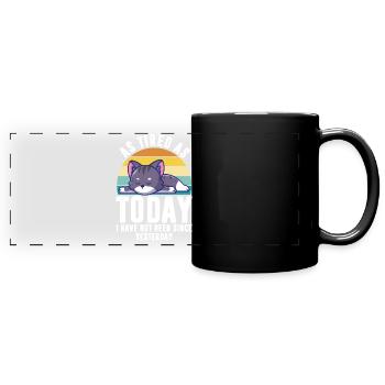 Tired Funny Sayings Lazy Kitten Pet Animal Cat - Full Colour Panoramic Mug - black - Front
