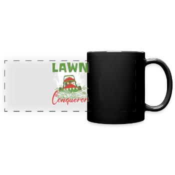 Tondeuse à gazon Lawn Conqueror Entretien de pelouse - Mug panoramique uni - noir - Devant