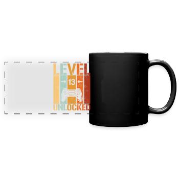 13. Geburtstag Level 13 unlocked - Panorama-Tasse farbig - Schwarz - Vorne