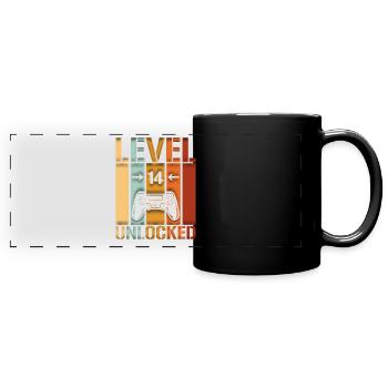 14. Geburtstag Level 14 unlocked - Panorama-Tasse farbig - Schwarz - Vorne