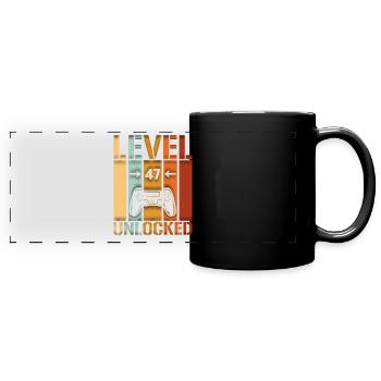 47. Geburtstag Level 47 unlocked - Panorama-Tasse farbig - Schwarz - Vorne