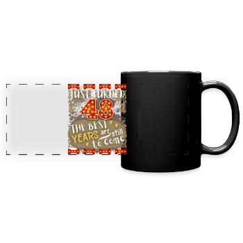 48. Geburtstag 48 Jahre alt Vintage-Design, Spruch - Panorama-Tasse farbig - Schwarz - Vorne
