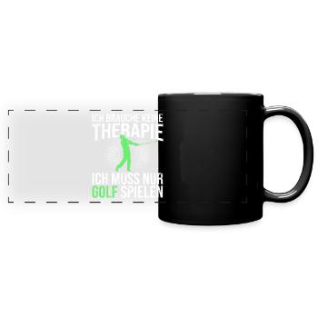Golf Therapie Spruch - Panorama-Tasse farbig - Schwarz - Vorne