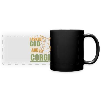 God Happiness Corgi Dog Saying - Full Colour Panoramic Mug - black - Front