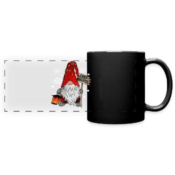 Chef Wichtel mit Schneeflocken Christmas Gnome - Panorama-Tasse farbig - Schwarz - Vorne