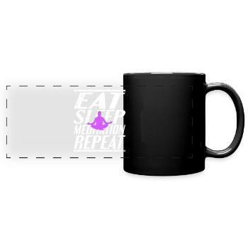 Essen Schlafen Meditieren - Panorama-Tasse farbig - Schwarz - Vorne