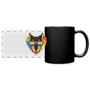 Rainbow - Dog with Glasses - Doberman - Full Colour Panoramic Mug - black - Front