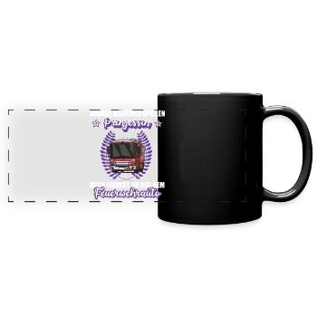 Feuerwehr Feuerwehrauto Feuerwehrfrau Beruf  - Panorama-Tasse farbig - Schwarz - Vorne