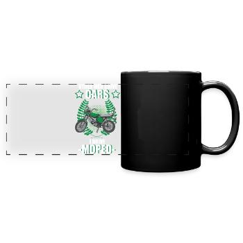 Moped Mopedfahrer Mofa Retro Zweitakt Spruch - Panorama-Tasse farbig - Schwarz - Vorne