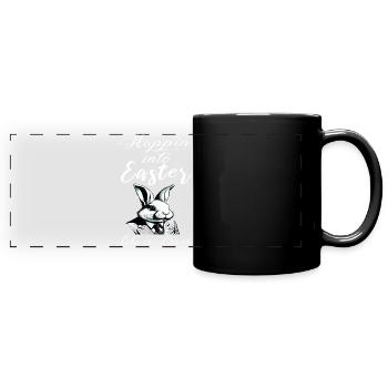 lapin de Pâques élégant avec costume et cravate - Mug panoramique uni - noir - Devant