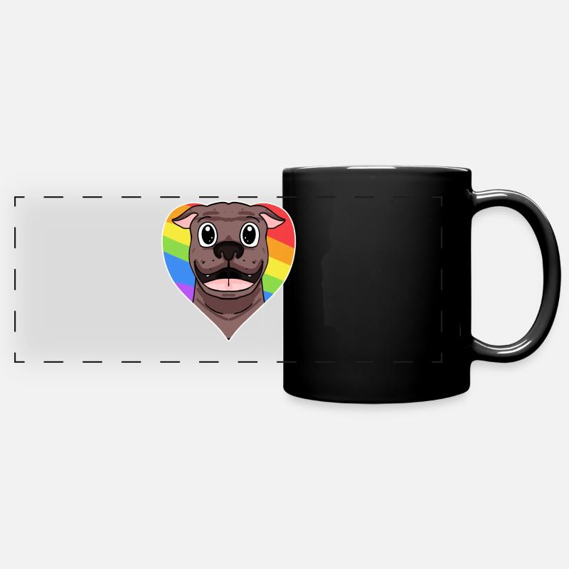 Rainbow - dog with glasses and heart - Full Colour Panoramic Mug - black