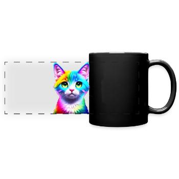Chat arc-en-ciel - Mug panoramique uni - noir - Devant