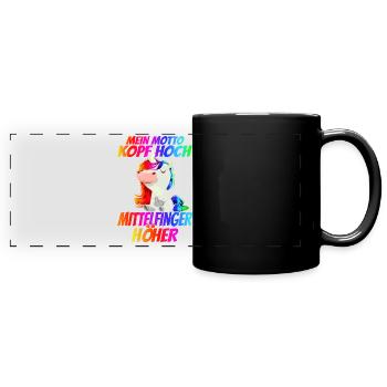 Mein Motto Kopf Hoch Mittelfinger Höher - - Panorama-Tasse farbig - Schwarz - Vorne