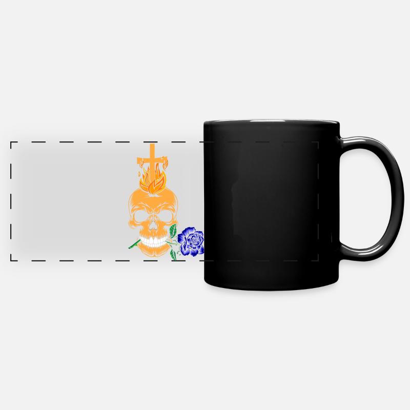 Gothic Aesthetic - Skull with blue rose - Full Colour Panoramic Mug - black