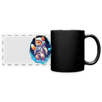 Süßer Fuchs im Astronautenanzug Astronaut Weltraum - Panorama-Tasse farbig - Schwarz - Vorne