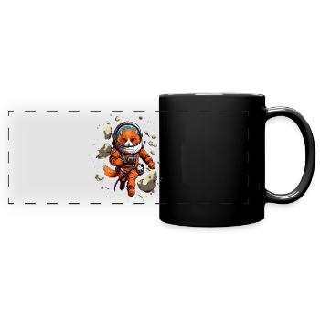 Renard de dessin animé mignon en astronaute avec une combinaison spatiale - Mug panoramique uni - noir - Devant