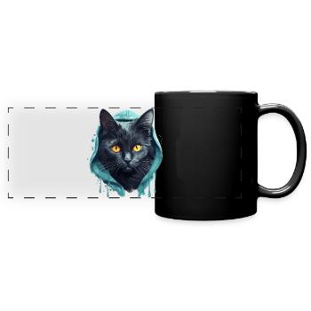 Cat Head Black Cat Bombay Happy Cat Cats - Full Colour Panoramic Mug - black - Front