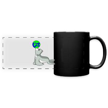 Seehund Erdkugel - Panorama-Tasse farbig - Schwarz - Vorne