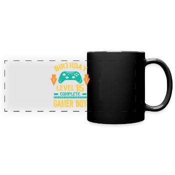 Quinze 15 ans BDay Son Garçon Drôle de Gamer 15ème 15 ans - Mug panoramique uni - noir - Devant