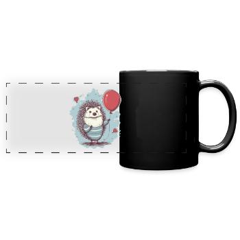 süsser Igel mit Luftballon - Panorama-Tasse farbig - Schwarz - Vorne