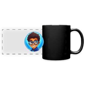 Vivid Child Portrait with Glasses - Full Colour Panoramic Mug - black - Front