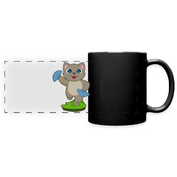 Cat Hand Fan - Full Colour Panoramic Mug - black - Front