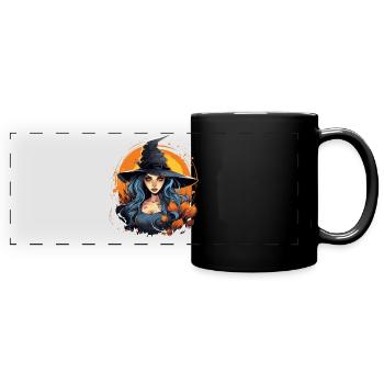 Halloween Sorcière mystique à la lueur de la pleine lune - Mug panoramique uni - noir - Devant