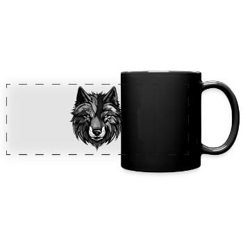 Wolf Portrait - Panorama-Tasse farbig - Schwarz - Vorne