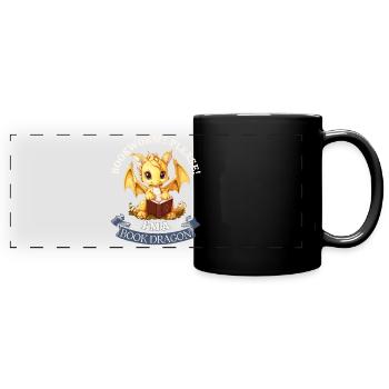 Bücherwurm: "Bookworm? Please! I'm A Book Dragon" - Panorama-Tasse farbig - Schwarz - Vorne