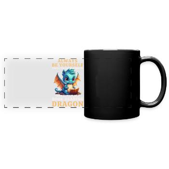 "Always Be Yourself" - Bücher lesen Blauer Drachen - Panorama-Tasse farbig - Schwarz - Vorne